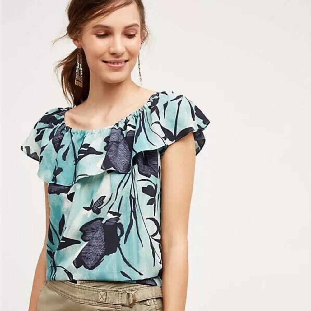 Maeve Anthropogie Off the Shoulder Tropical Print Top size S - Picture 2 of 9